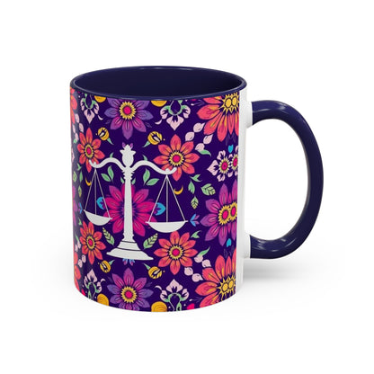 Accent Coffee Mug, Libra, Zodiac v3, Flower Pattern, (11, 15oz)