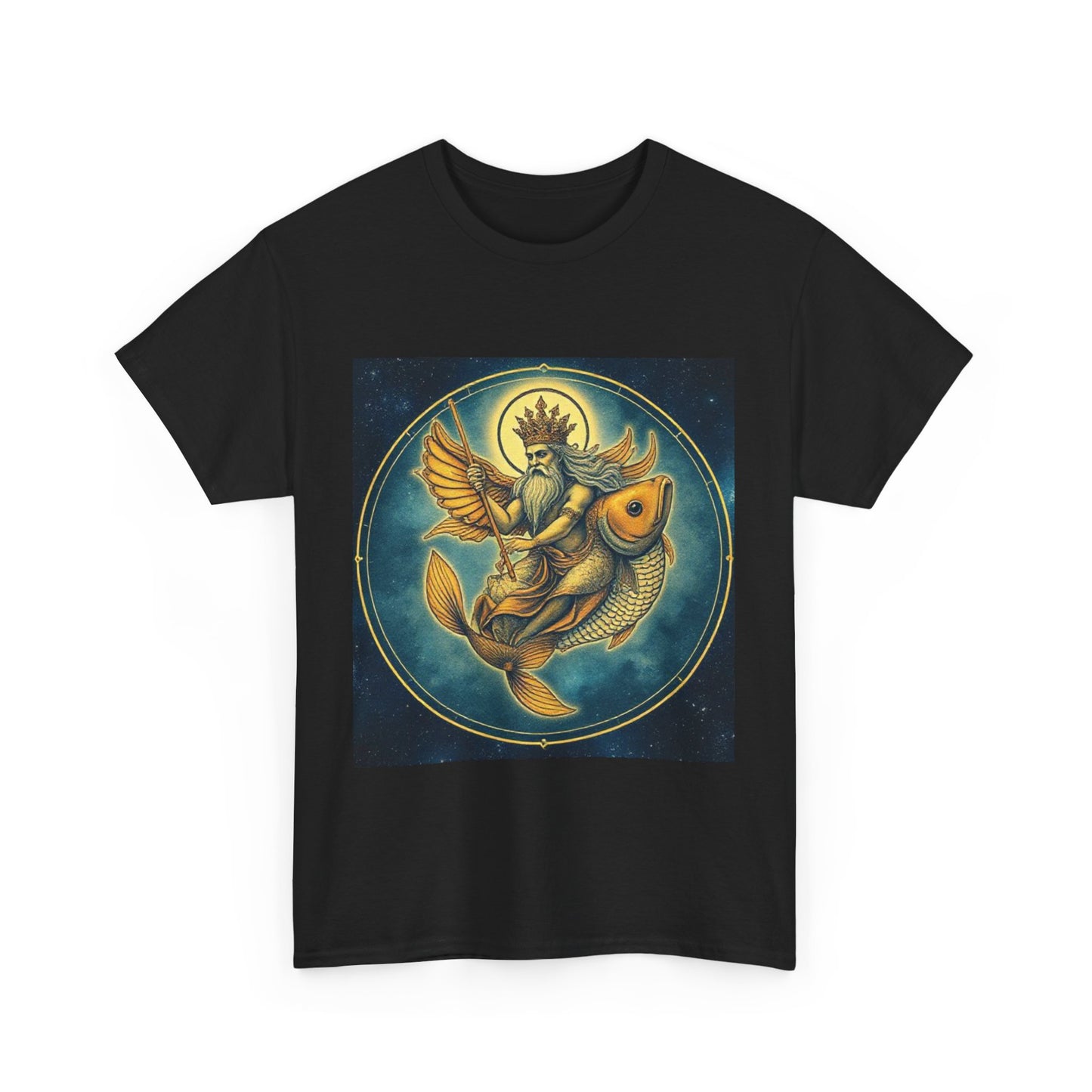 Unisex Heavy Cotton T-Shirt, Pisces King v1, Zodiac Design