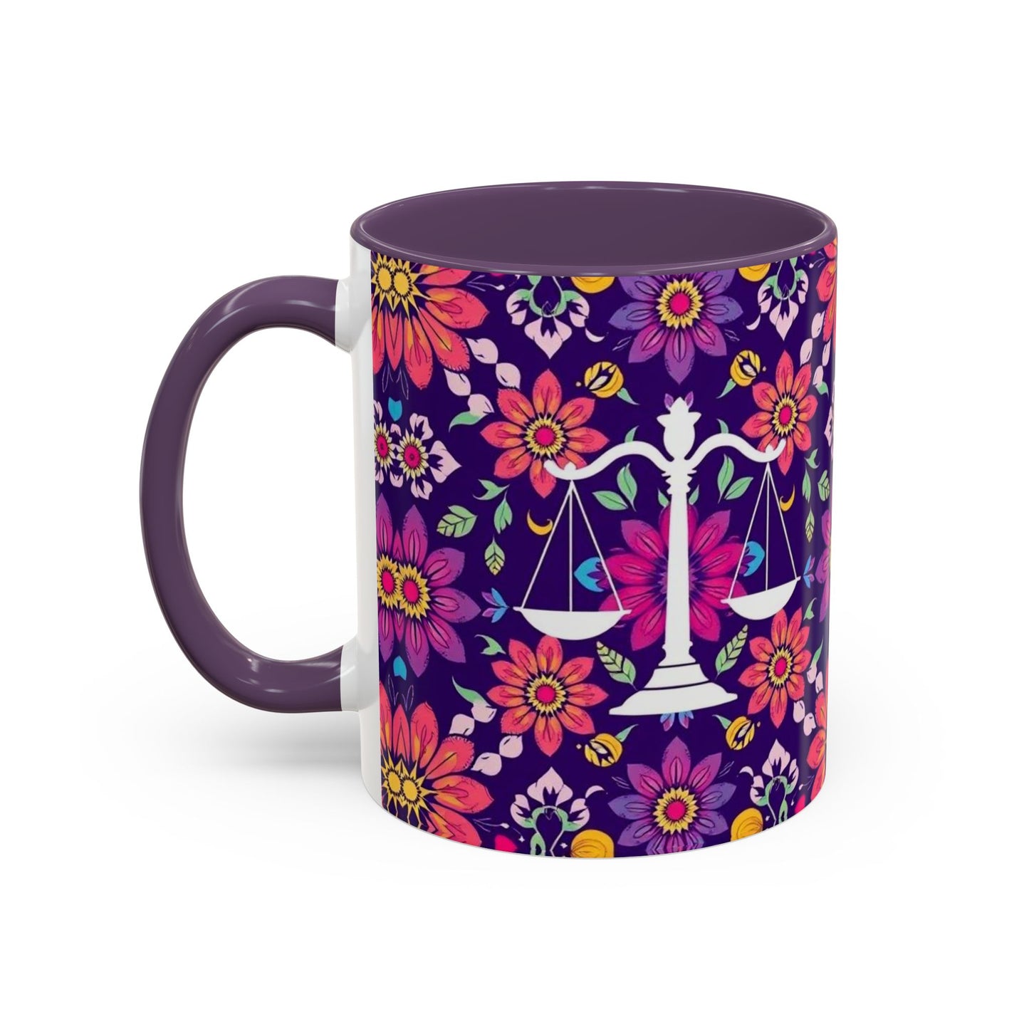 Accent Coffee Mug, Libra, Zodiac v3, Flower Pattern, (11, 15oz)