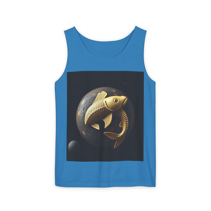 Unisex Garment-Dyed, Tank Top, Pisces Design, Space Animal v1, 100% US cotton