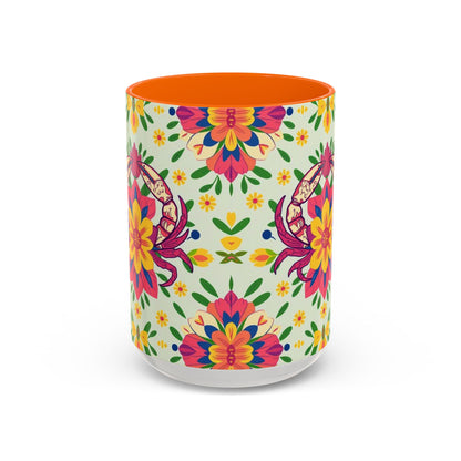 Accent Coffee Mug, Cancer, Zodiac v3, Flower Pattern, (11, 15oz)