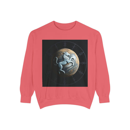Garment-Dyed Sweatshirt, Unisex, Space Animal Design, Aquarius