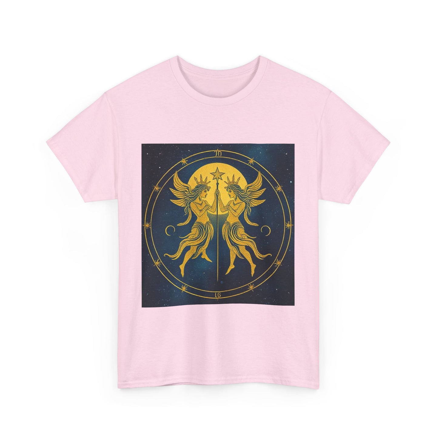 Unisex Heavy Cotton T-Shirt, Space Angel Twins v4, Gemini Zodiac Design