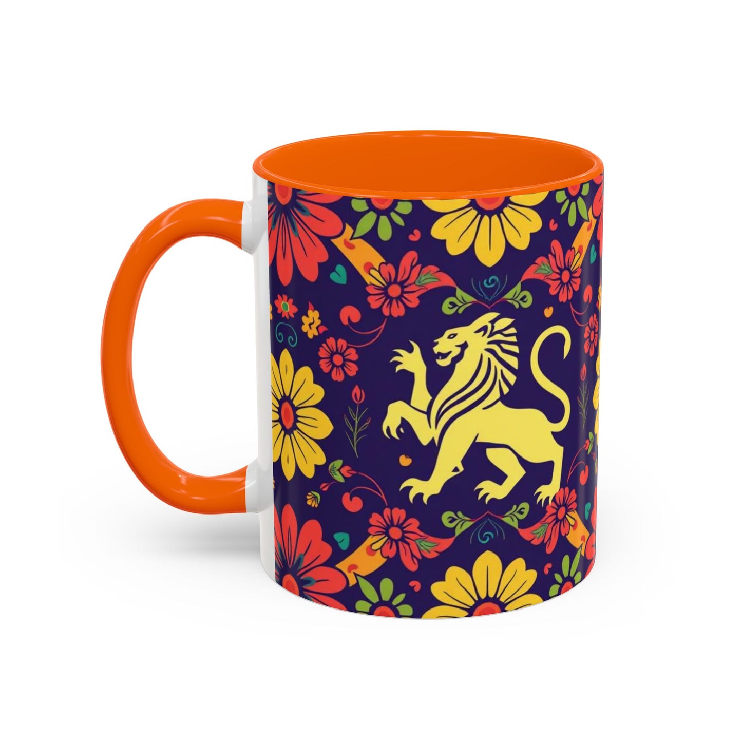 Accent Coffee Mug, Leo, Zodiac v3, Flower Pattern, (11, 15oz)