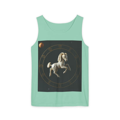 Unisex Garment-Dyed, Tank Top, Capricorn Design, Space Animal, 100% US cotton
