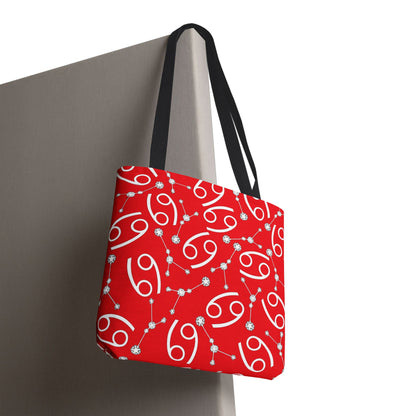 Tote Bag, Cancer Zodiac Sign, AOP, (Red, White)