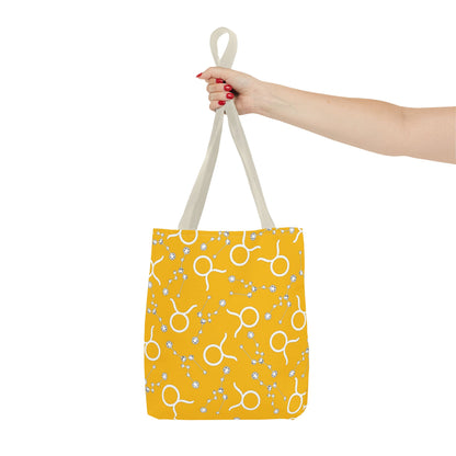 Tote Bag, Taurus Zodiac Sign, AOP, (Yellow, White)