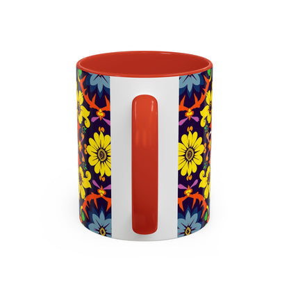 Accent Coffee Mug, Aquarius, Zodiac v1, Flower Pattern, (11, 15oz)