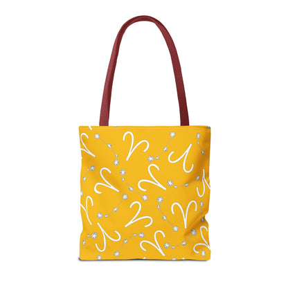 Tote Bag, Aries Zodiac Sign, AOP, (Yellow, White)