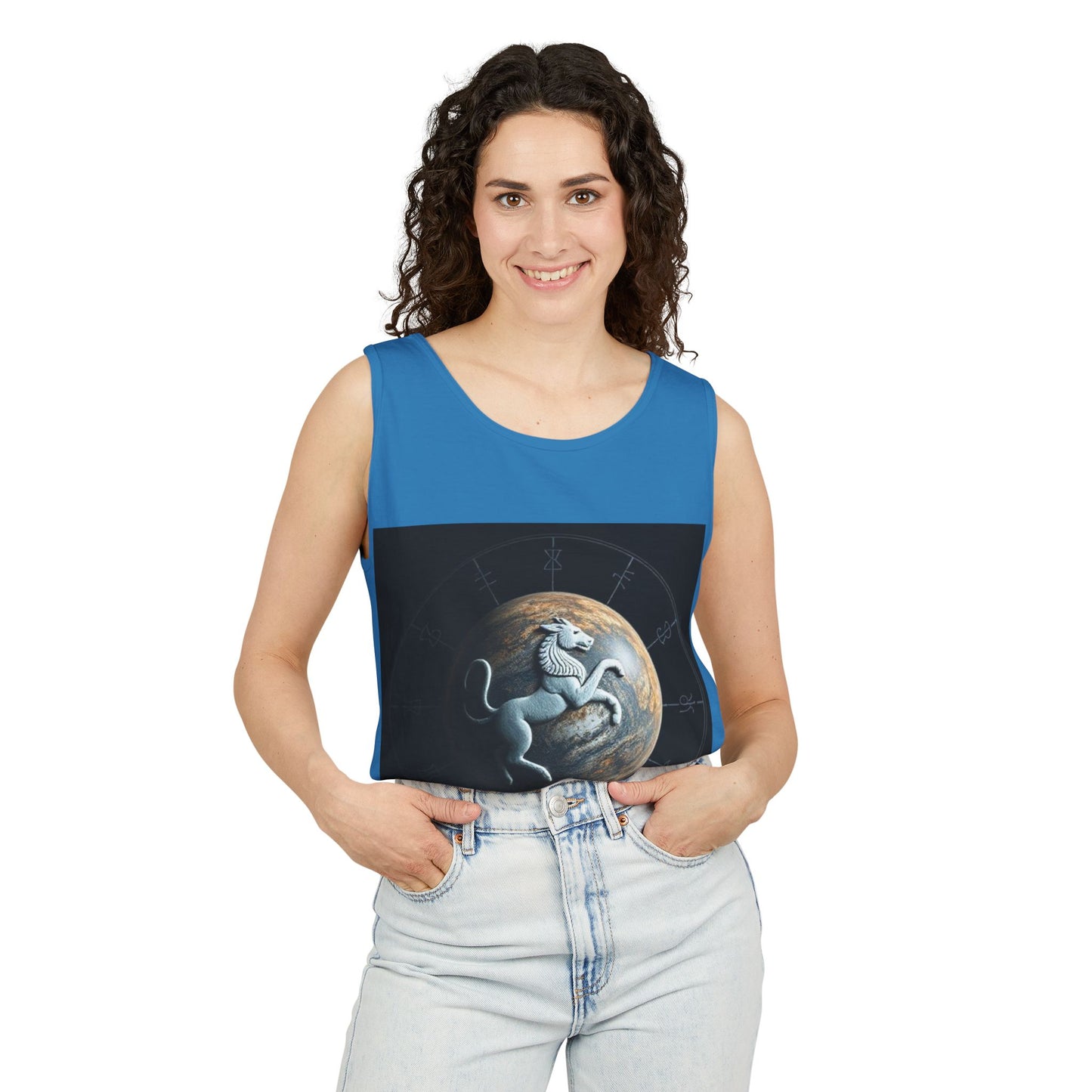 Unisex Garment-Dyed, Tank Top, Aquarius Design, Planet Animal, 100% Ringspun US cotton