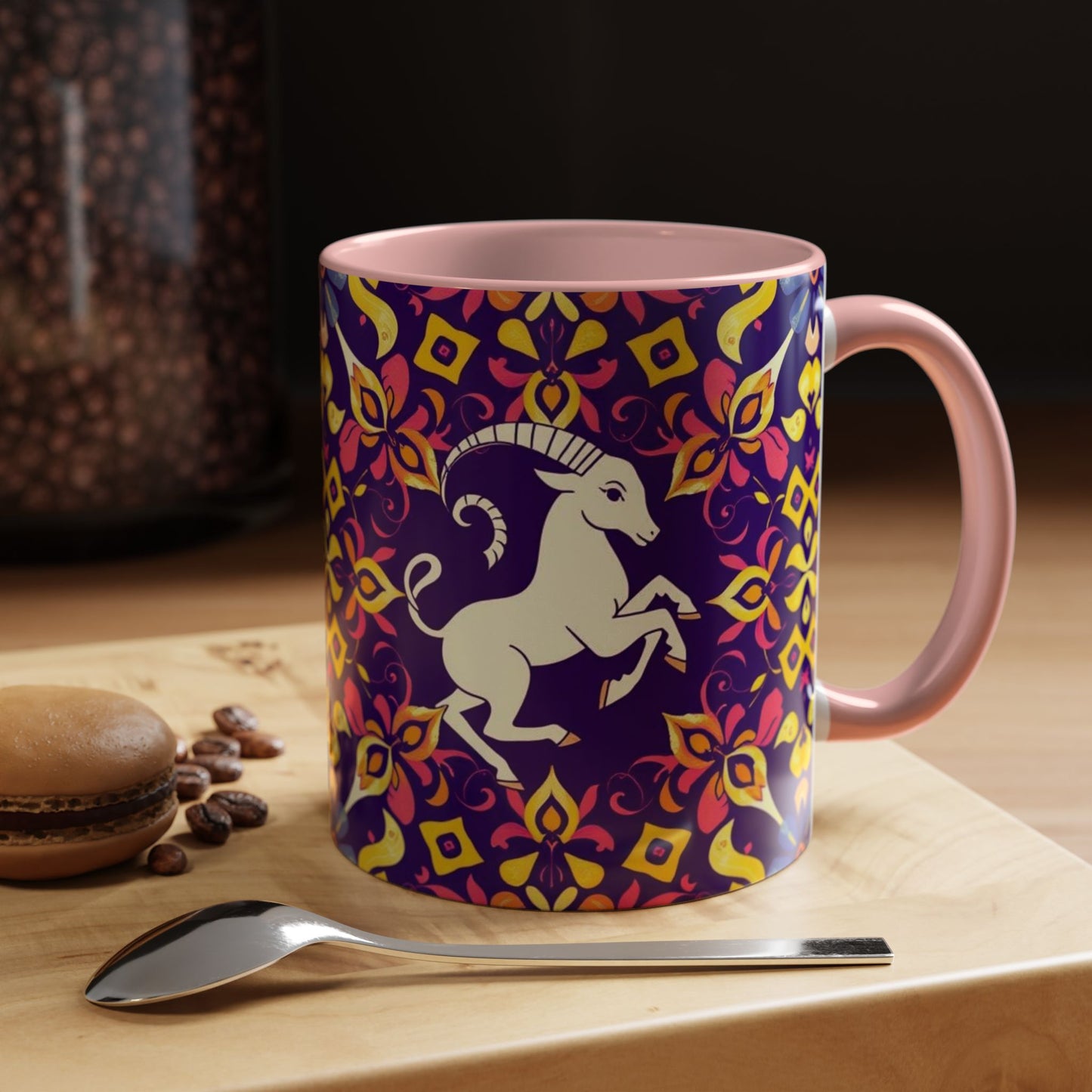 Accent Coffee Mug, Capricorn, Zodiac v1, Flower Pattern, (11, 15oz)