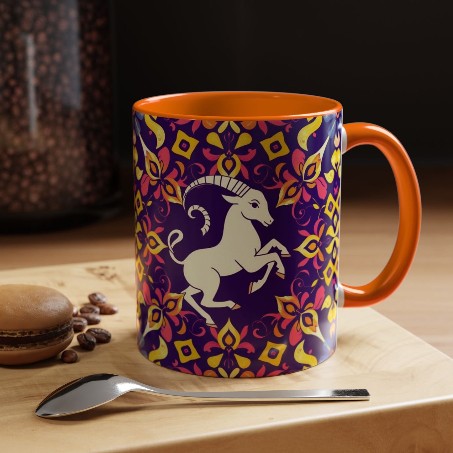 Accent Coffee Mug, Capricorn, Zodiac v1, Flower Pattern, (11, 15oz)