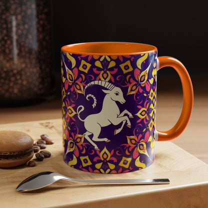 Accent Coffee Mug, Capricorn, Zodiac v1, Flower Pattern, (11, 15oz)