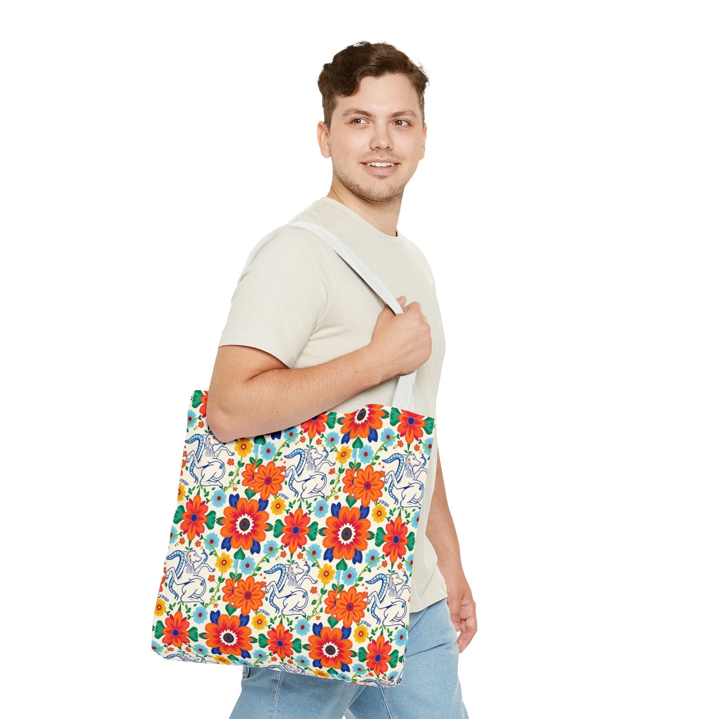Tote Bag (AOP), Virgo, Zodiac v1, Flower Pattern