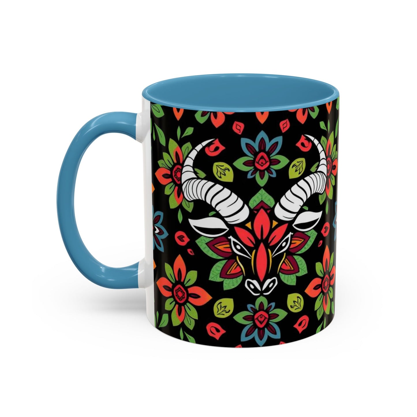 Accent Coffee Mug, Taurus, Zodiac v2. Flower Pattern, (11, 15oz)