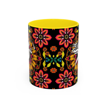 Accent Coffee Mug, Sagittarius, Zodiac v2. Flower Pattern, (11, 15oz)