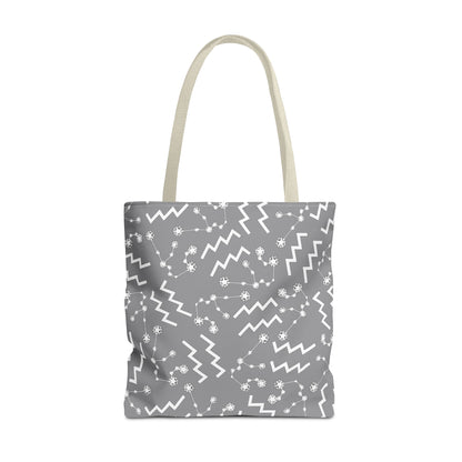 Tote Bag, Aquarius Zodiac Sign, AOP, (Grey, White)