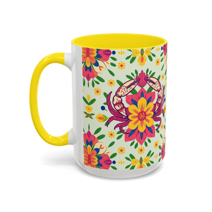 Accent Coffee Mug, Cancer, Zodiac v3, Flower Pattern, (11, 15oz)