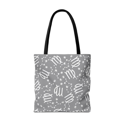 Tote Bag, Virgo Zodiac Sign, AOP, (Grey, White)