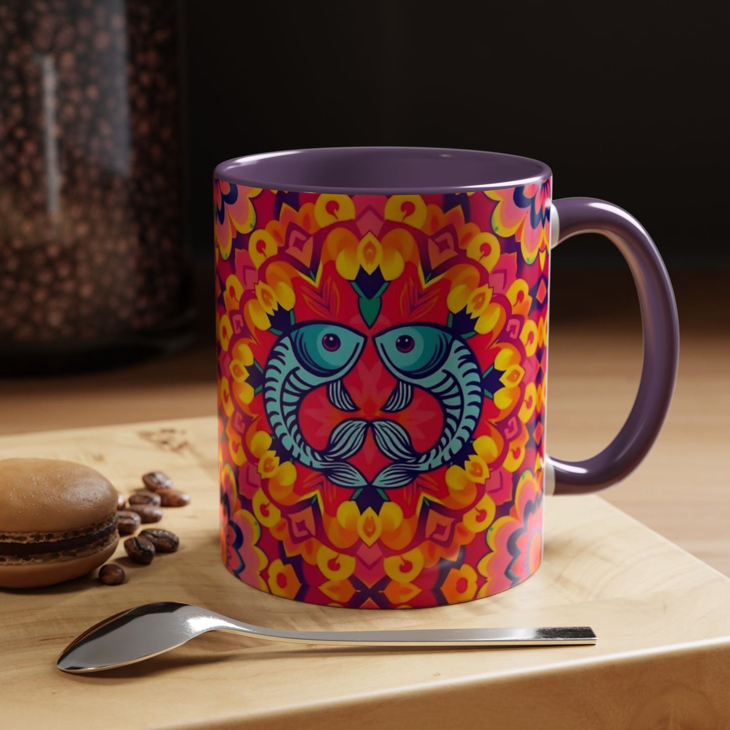 Accent Coffee Mug, Pisces, Zodiac v1, Flower Pattern, (11, 15oz)