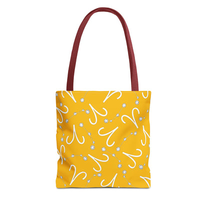 Tote Bag, Aries Zodiac Sign, AOP, (Yellow, White)