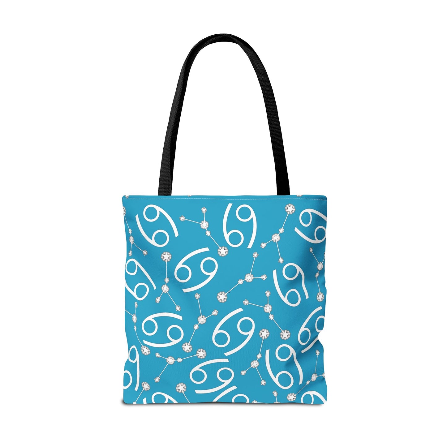 Tote Bag, Cancer Zodiac Sign, AOP, (Turquoise, White)