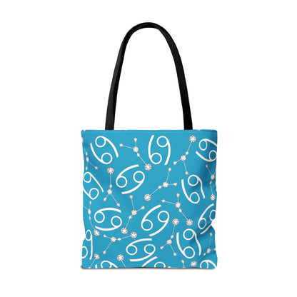 Tote Bag, Cancer Zodiac Sign, AOP, (Turquoise, White)