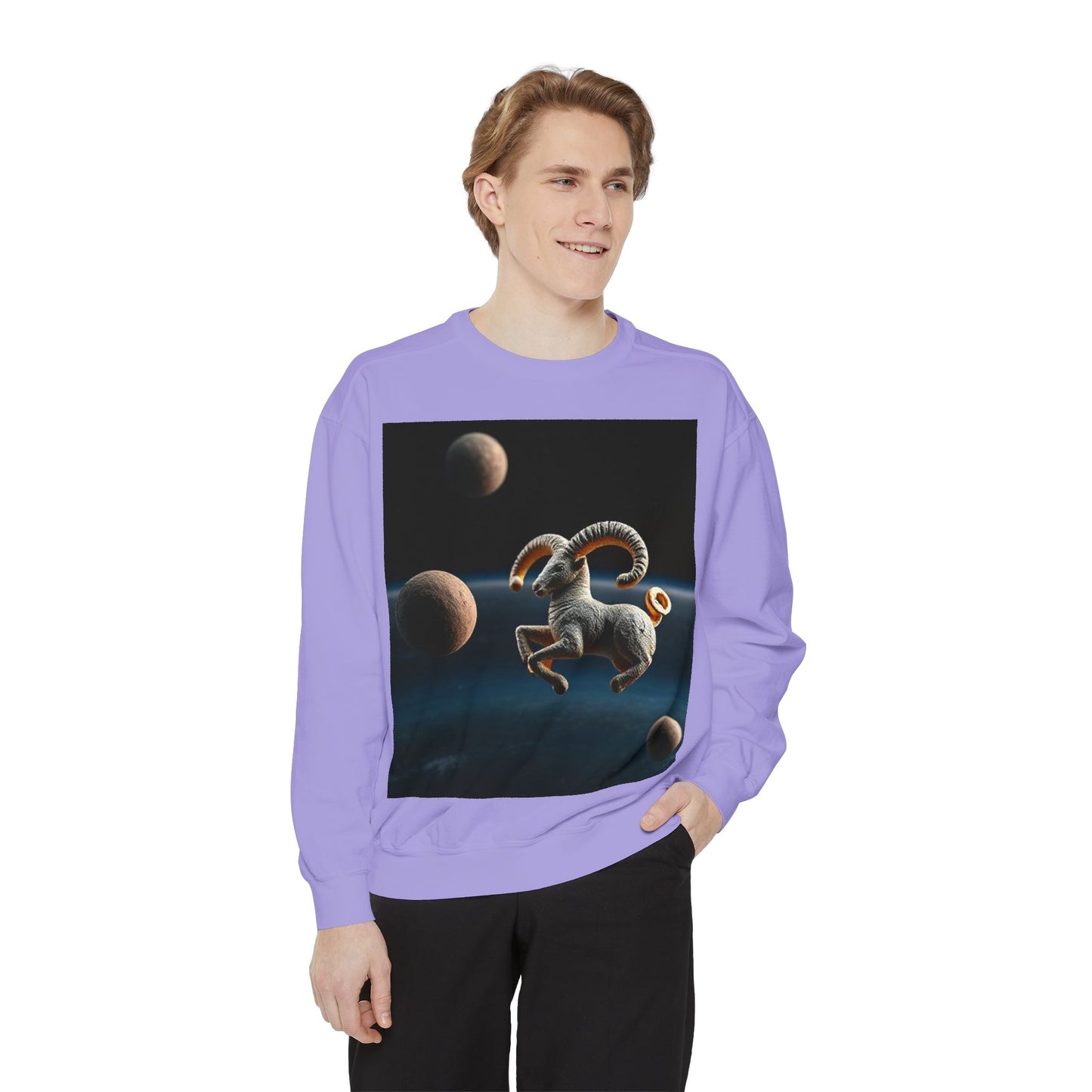 Garment-Dyed Sweatshirt, Unisex, Space Animal Design v1, Aries