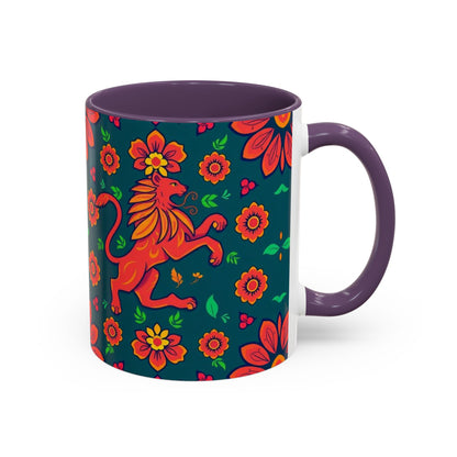 Accent Coffee Mug, Leo, Zodiac v1, Flower Pattern, (11, 15oz)