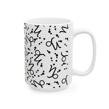 Ceramic Mug, (11oz, 15oz), Ceramic Coffee Mug, AOP, Constellation & Symbol, Capricorn Zodiac Design