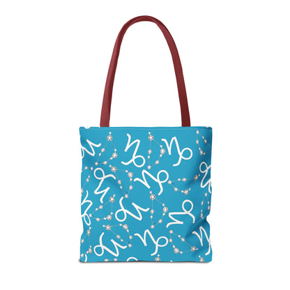 Tote Bag, Capricorn Zodiac Sign, AOP, (Turquoise, White)