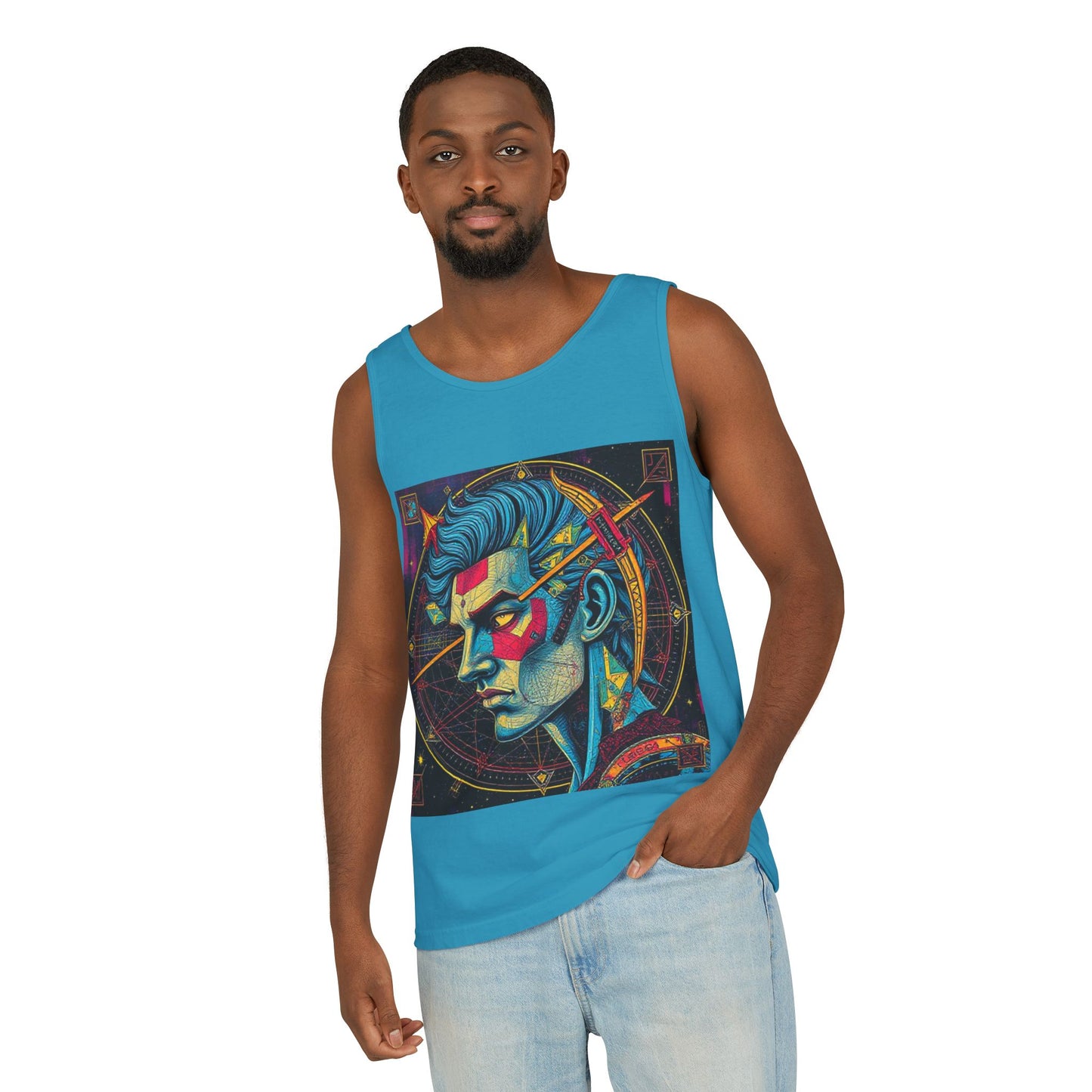 Unisex Garment-Dyed, Tank Top, Sagittarius Design, Pop Art v1, 100% US cotton