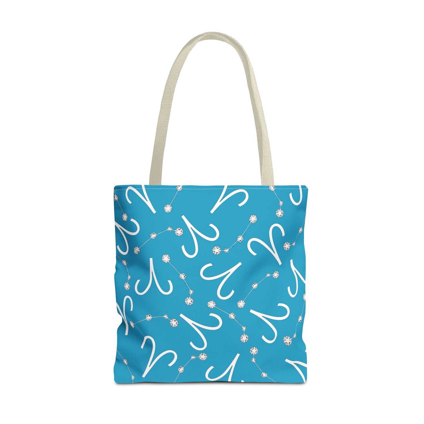 Tote Bag, Aries Zodiac Sign, AOP, (Turquoise, White)