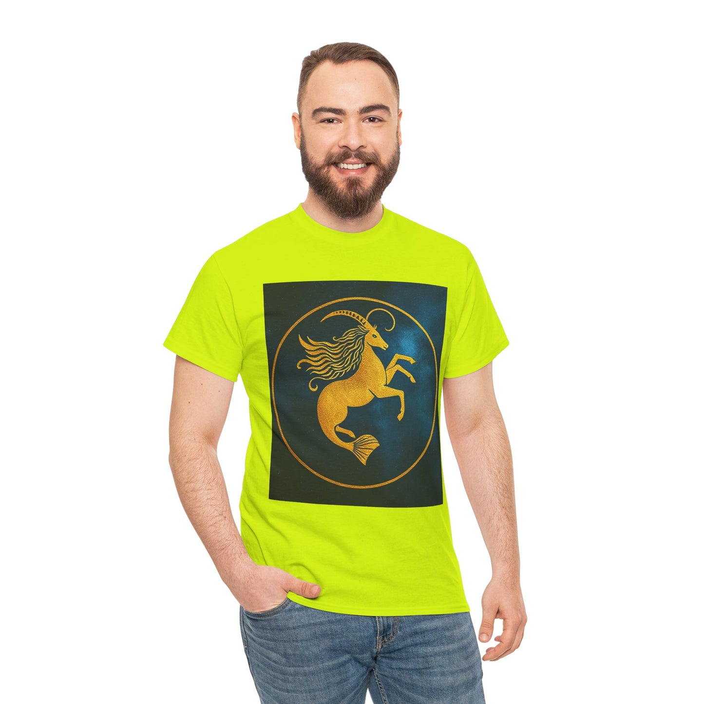 Unisex Heavy Cotton T-Shirt, Capricorn Animal v4, Symbol, Zodiac Design