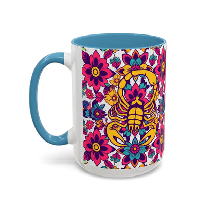 Accent Coffee Mug, Scorpio, Zodiac v2. Flower Pattern, (11, 15oz)