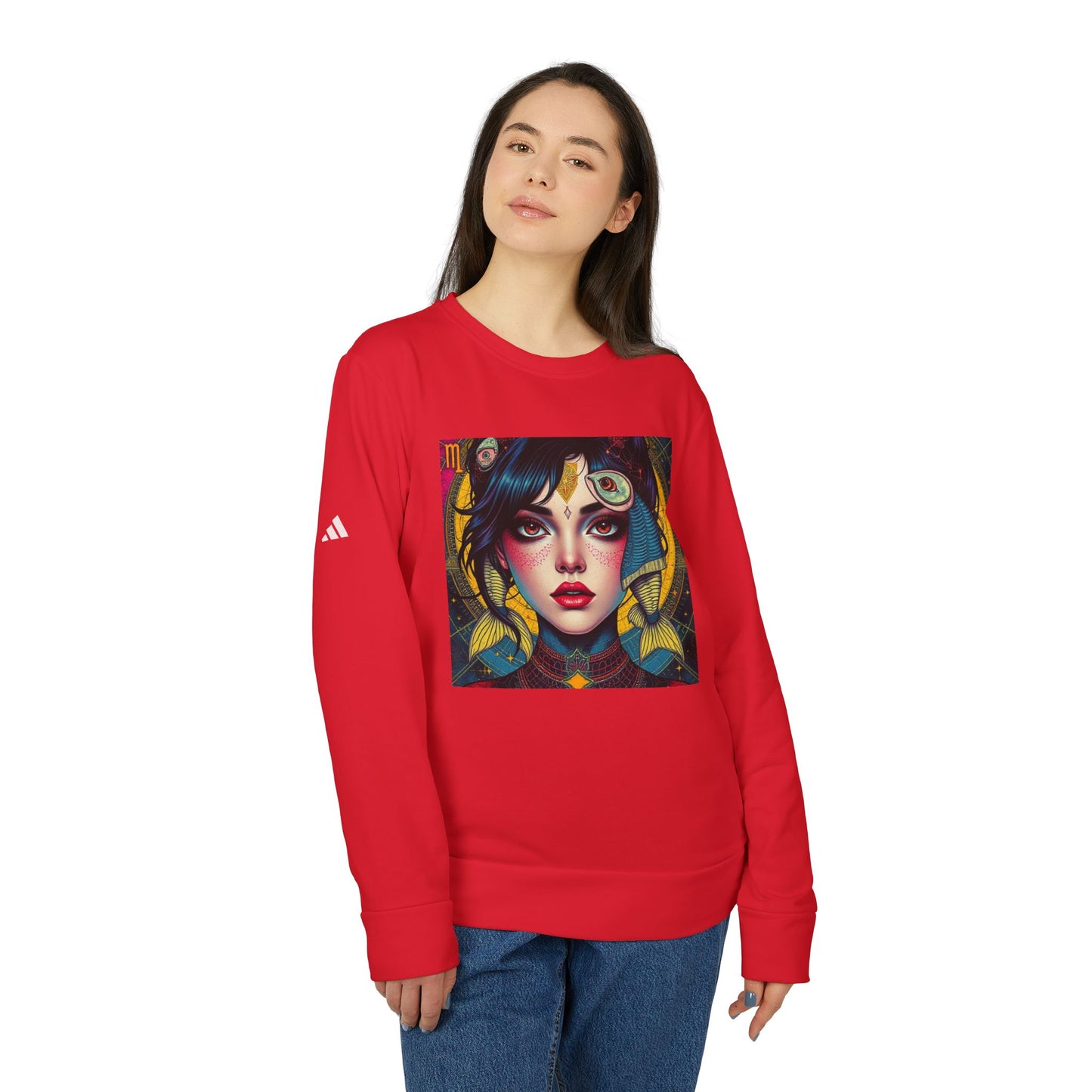 Adidas, Unisex Fleece Crewneck Sweatshirt, Pisces, Pop Art v1, Zodiac