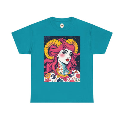 Unisex Heavy Cotton T-Shirt, Aries, Zodiac v2, Sexy Art