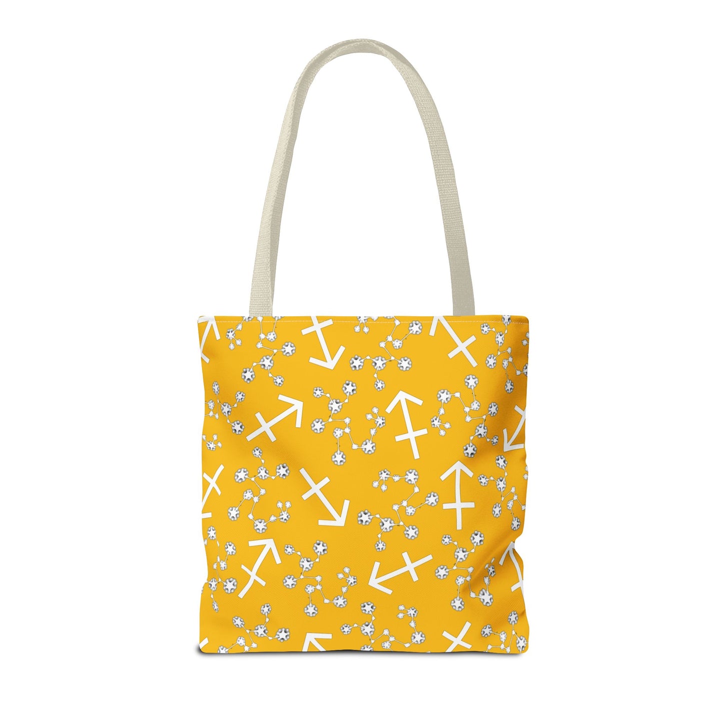 Tote Bag, Sagittarius Zodiac Sign, AOP, (Yellow, White Print)
