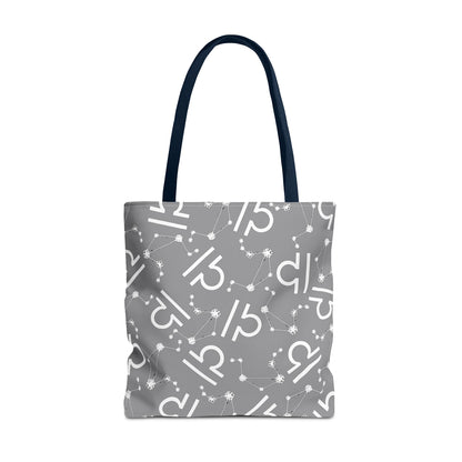Tote Bag, Libra Zodiac Sign, AOP, (Grey, White)