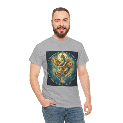 Unisex Heavy Cotton T-Shirt, Pisces King. Zodiac Design