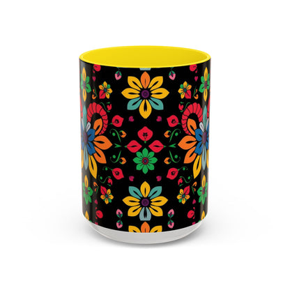 Accent Coffee Mug, Aries, Zodiac v3, Flower Pattern, (11, 15oz)