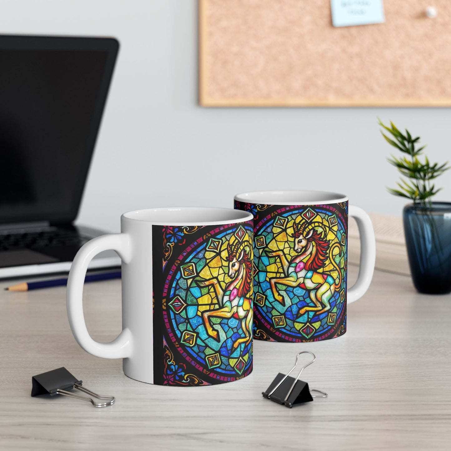 Ceramic Mug, (11oz, 15oz), Ceramic Coffee Mug, AOP, Glass Design v1, Capricorn Zodiac