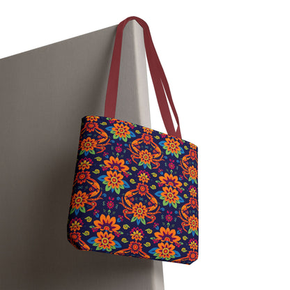 Tote Bag, (AOP), Cancer, Zodiac v6, Flower Pattern