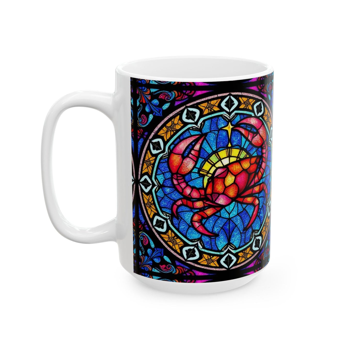 Ceramic Mug, (11oz, 15oz), Ceramic Coffee Mug, AOP, Glass Design, Cancer Zodiac