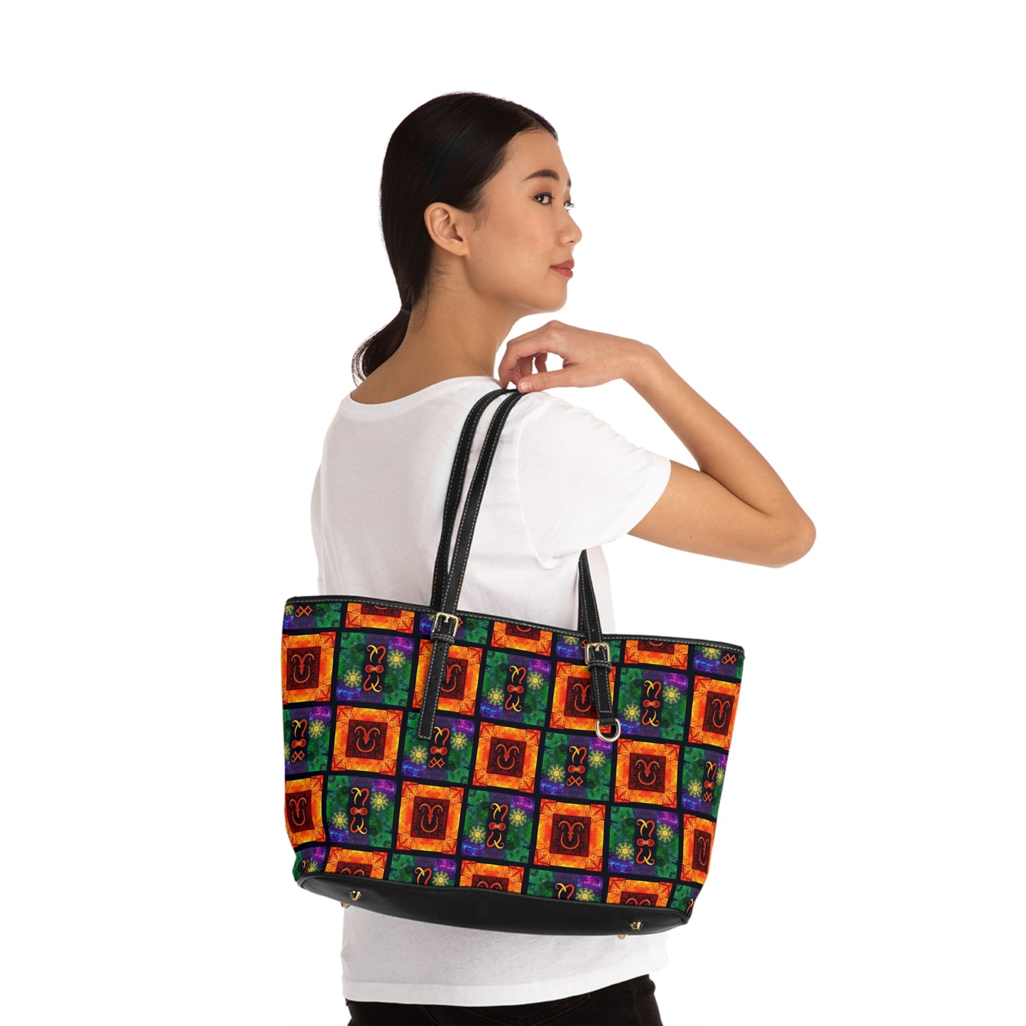 Leather Shoulder Bag, Capricorn, Zodiac v3, Shapes Pattern