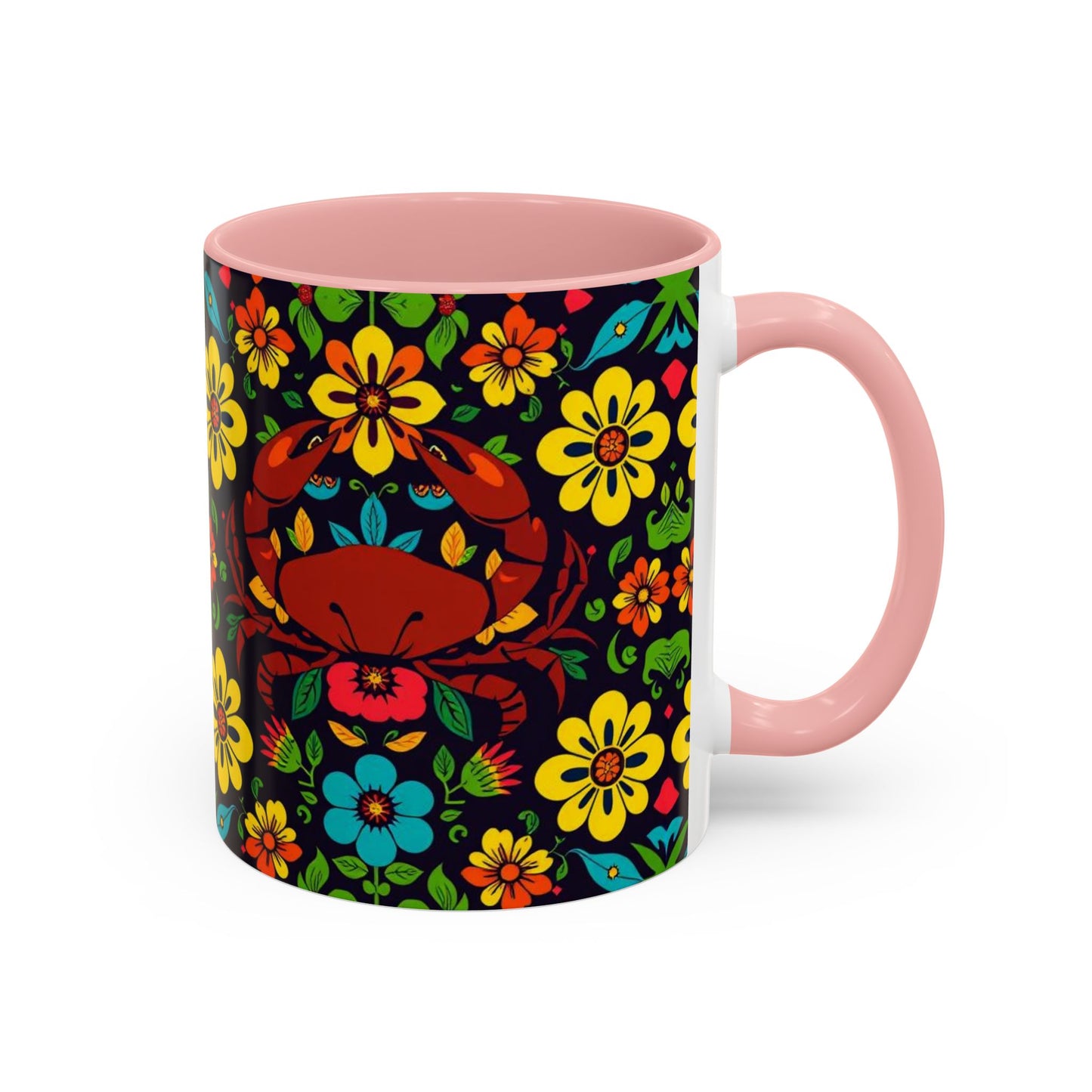 Accent Coffee Mug, Cancer, Zodiac v2, Flower Pattern, (11, 15oz)