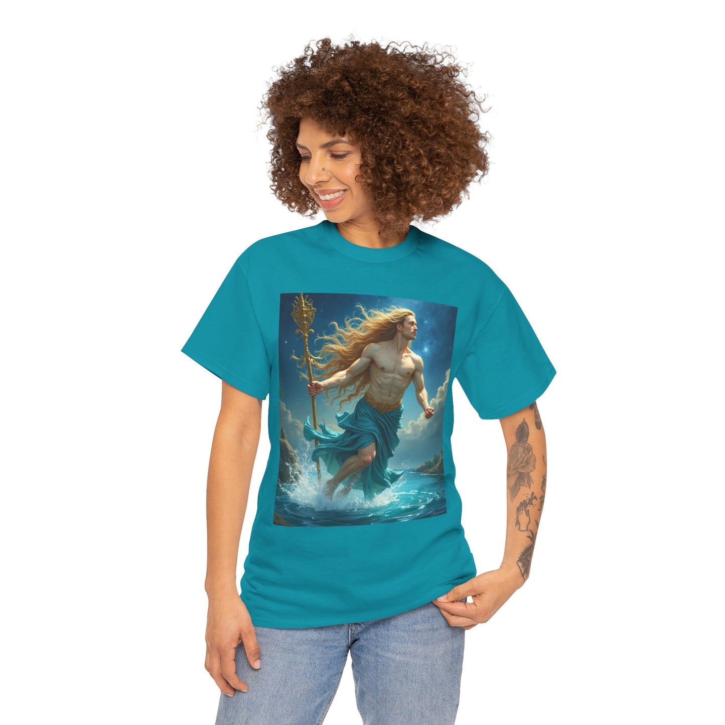 Unisex Heavy Cotton T-Shirt, Realistic, Aquarius Zodiac Design