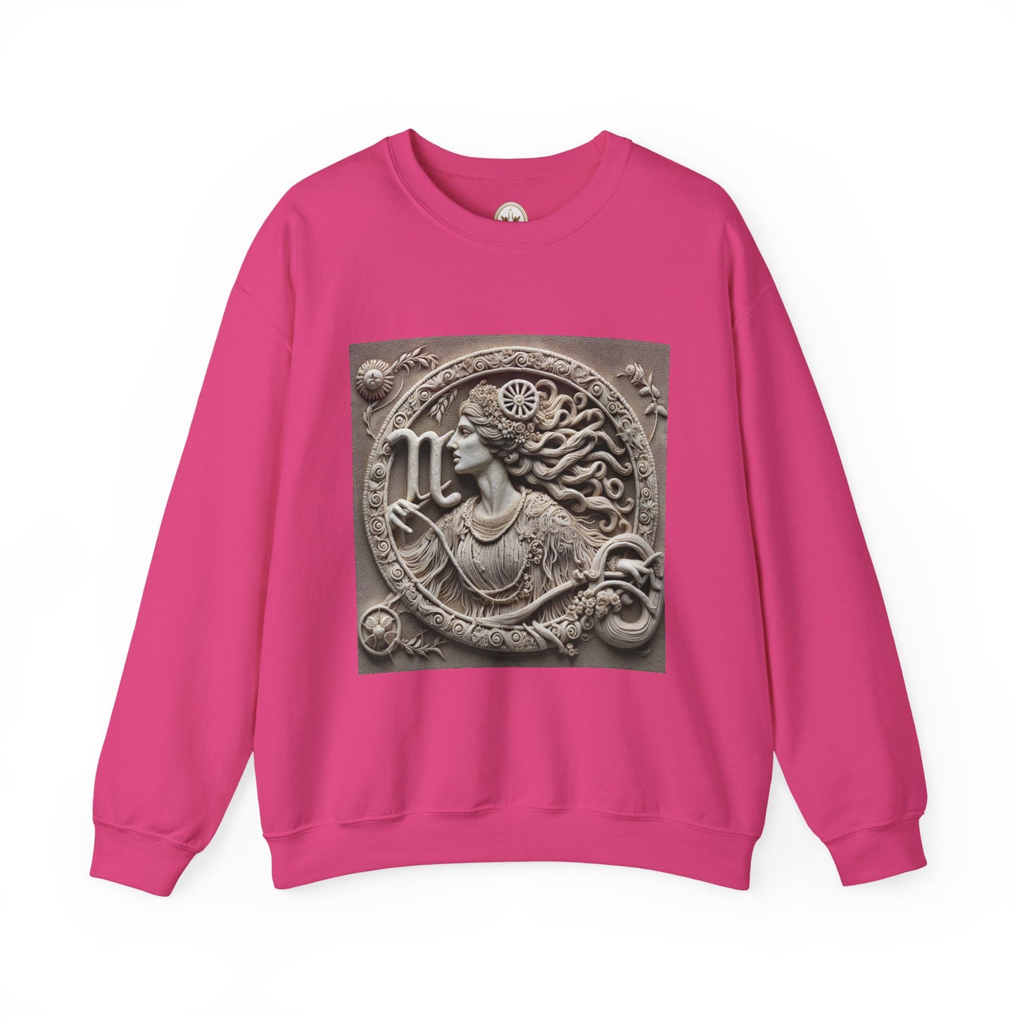 Unisex Heavy Blend™ Crewneck Sweatshirt, Stone Carving, Virgo Zodiac Design