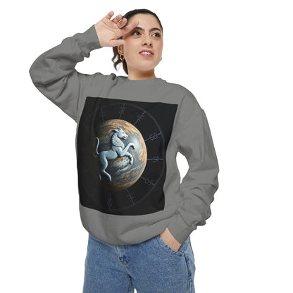 Garment-Dyed Sweatshirt, Unisex, Space Animal Design, Aquarius