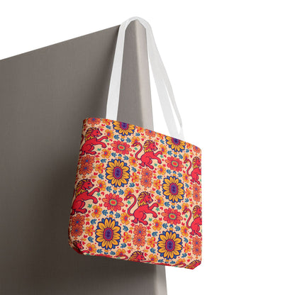 Tote Bag (AOP), Leo, Zodiac v2, Flower Pattern
